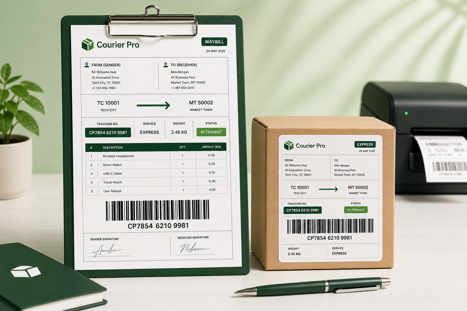 Courier Pro shipment label and waybill